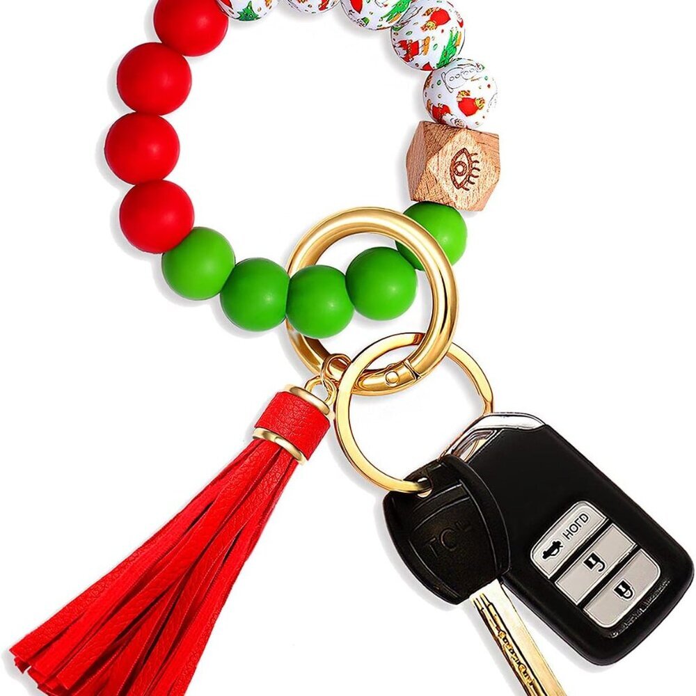 Silicone Key Ring Bracelet Beaded Wrislet Keychain Portable House Car Keys Ring